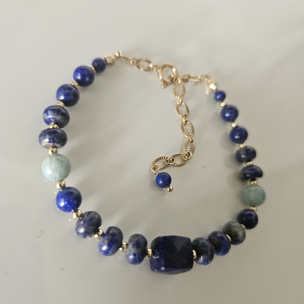 Lapiz Lasuli and Amazonite Gold-filled Beaded Bracelet